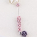 Pink DIY beaded ballpoint pen featuring elegant faux pearls and sparkling iridescent rhinestones - Pearl Red
