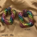 Rainbow chain link drop earrings with colorful crystals and 6cm size specifications - Rainbow Square