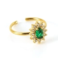 Adjustable golden sunflower ring with green oval gemstone and zircon accents - Gold with Green Zirconia
