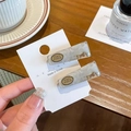 Elegant pair of rectangular gray marble pattern spring hair clips with golden accents - Grey Marble (Pair)