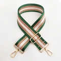 Adjustable 5cm wide green and gold striped shoulder strap with gold metal buckles - Gold Buckle / Green