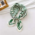 Deep green and cream white geometric silk square scarf with abstract patterns - Sunlight Shine Green