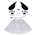 Déguisement de chien pour enfants avec bandeau oreilles, gants pattes et jupe tutu étoilée - Ensemble Chien Blanc 6 Pièces