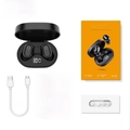 A12 Pro TWS earbuds set in black with LED power display and USB-C charging cable - E6 Pro Black