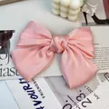 Elegant pink satin double-layered oversized bow hair clip with a silky finish - Light Pink Spring Clip
