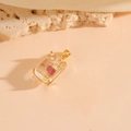 Elegant gold plated rectangular pendant featuring a pink heart-shaped zircon gemstone - Gold Square Pendant T009