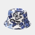 Detail shot of the blue butterfly print on white cotton fabric of the sun bucket hat - M (56-58cm) / 7# White Blue Butterflies