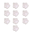 Detailed set of 10 pink enamel paw pendants with silver metal edges for DIY jewelry making - White
