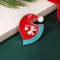 Mini Christmas hat enamel pin with red festive pattern and golden metal plating - Style 3
