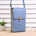 Sky blue multi-functional crossbody phone wallet with gold flower and adjustable strap - Blue