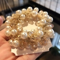 Elegant pearl and champagne crystal hair tie with durable elastic band for ponytails - Champagne Crystal Pearl Scrunchie