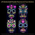 Neon UV fluorescent skull face tattoos for Halloween, 145x210mm waterproof stickers - JFV001-004 (4 Sheets/Pack) / 14.5x21 cm