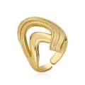 Minimalist gold plated geometric open ring with textured and polished finish for women - Adjustable Open / Gold (14270)