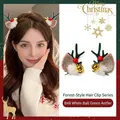 Christmas reindeer antler hair clips with green antlers, white fur balls and gold bells - 51# Bell White Ball Green Antler Pair