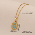 Golden stainless steel necklace with blue enamel oval pendant and golden rose pattern - Blue Enamel with Gold Rose (7# Rose)