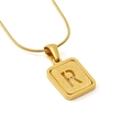 Gold stainless steel necklace with letter R pendant and textured sand finish snake chain - Letter R