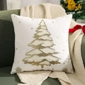 Housse de coussin blanche avec sapin de Noël brodé or et argent sur canapé chaleureux - Sapin de Noël Doré/Blanc