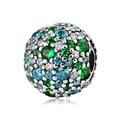 S925 silver clip charm bead with sparkling green, blue and white gemstones inlay - 925 Sterling Silver / Green Blue Pave Sphere