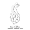 Peacock shaped stainless steel DIY jewelry pendant in silver finish 11x23mm - Peacock / Silver