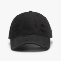 Casquette de baseball noire délavée avec trous d'usure vintage et bordure courbée - Réglable / Noir