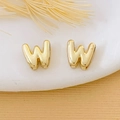 Minimalist 18K gold plated letter W stud earrings on marble base with dried decor - Gold Letter W
