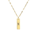 Detail of gold-plated rectangle pendant necklace with colorful crystal letter K charm - Letter K