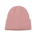 Pink cable-knit beanie with ribbed cuff for women, soft thermal winter knit hat - M (56-58cm) / Pink