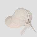 Detail view of beige sun hat with back bow tie and decorative stitching textures - M (56-58cm) / Beige