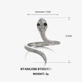Anello a serpente regolabile in acciaio inossidabile con squame, altezza 2,2 cm - Color Acciaio