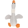 Durable goose-shaped plush squeaky dog toy made of linen-textured fabric with orange feet - Grey Wild Goose