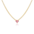 Gold plated tennis choker necklace with small clear stones and a pink heart zircon - 18K Gold / Pink Heart Gold