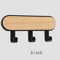 Oval light wood wall rack with three black J-shaped hooks for minimalist home storage - Triple Hooks / Black