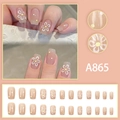 Short square press-on nails with pink base, white daisy flowers and polka dot patterns - Daisy Polka Dot Style (A865)