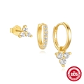 Golden S925 sterling silver earring set with zircons featuring three-petal flower pendant - 3PCS Gold Set #2 (Flower)