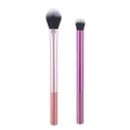 Tweeledige make-up borstelset met roze poederkwast en paarse detailkwast in metaalglans - Paars Roze