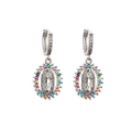 Silver Guadalupe earrings with colorful zircon inlay for a unique religious design - Virgin Mary With Colorful Stones / Silver