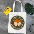 Detail of canvas tote bag featuring Corgi Butts Appreciation Club cartoon print - Corgi Butts Appreciation Club