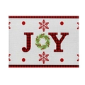 Christmas Joy placemat with red black buffalo plaid trim and festive wreath print - CD27-27 (Joy Plaid Wreath)