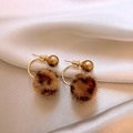 Leopard print plush ball earrings with gold studs on white silk background - 9# Leopard Print Plush Ball Earrings (Gold/Coffee)