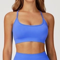 Seamless bright blue sports bra and high-waisted leggings set in ribbed knit fabric - M / Royal Blue