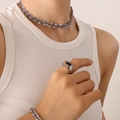 Silver jewelry set with purple rectangle zircons featuring a necklace, bracelet and ring - P256-Silver Color Purple Zirconia Necklace-35+5cm