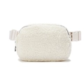 Adjustable white fleece belt bag with plush texture and functional buckle closure - Beige