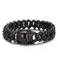 Bracelet gourmette homme en acier inoxydable noir mat avec pendentif tête de mort - Noir