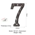 Rustic brown cast iron number 7 door sign with 14cm height and mounting screws - Number 7 / Brown Rust