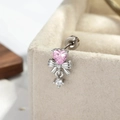 Clou d'oreille en argent avec cœur rose et nœud sur boîte en velours beige - Style Coeur Rose (Unité)