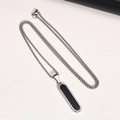Minimalist geometric rhombic pendant necklace with black enamel inlay and box chain - PN-1760 Pendant + 60cm Chain / Steel