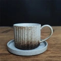 Japanese retro ceramic coffee cup and saucer set in cream white with vertical stripes - Elegant Coffee Cup And Saucer - Kiln-fired White 250ml / Universal
