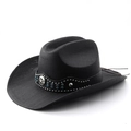 Chapeau de cowboy noir en paille avec étoiles argentées et perles bleues sur cuir - Noir