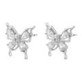 Dettaglio macro di orecchini a farfalla argento con strass lucidi e perle delicate - VE1364-Fiocco di Perle d'Argento