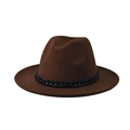 Detail of a dark brown felt fedora with a chunky black chain band accessory - One Size (54-60cm) / Deep Brown (24)